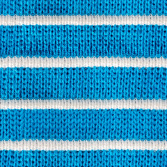 Seamless 4k photo texture of blue and white striped wool sweater material.