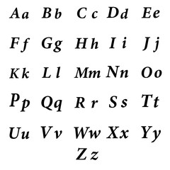 Italic letters pack. Slanted serif type. Flowing font style. Vector calligraphy sheet. EPS 10.