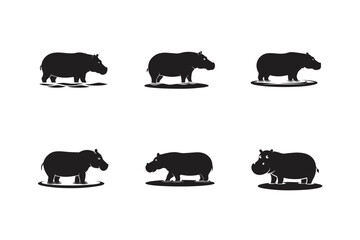 hippopotamus in water vector art silhouette