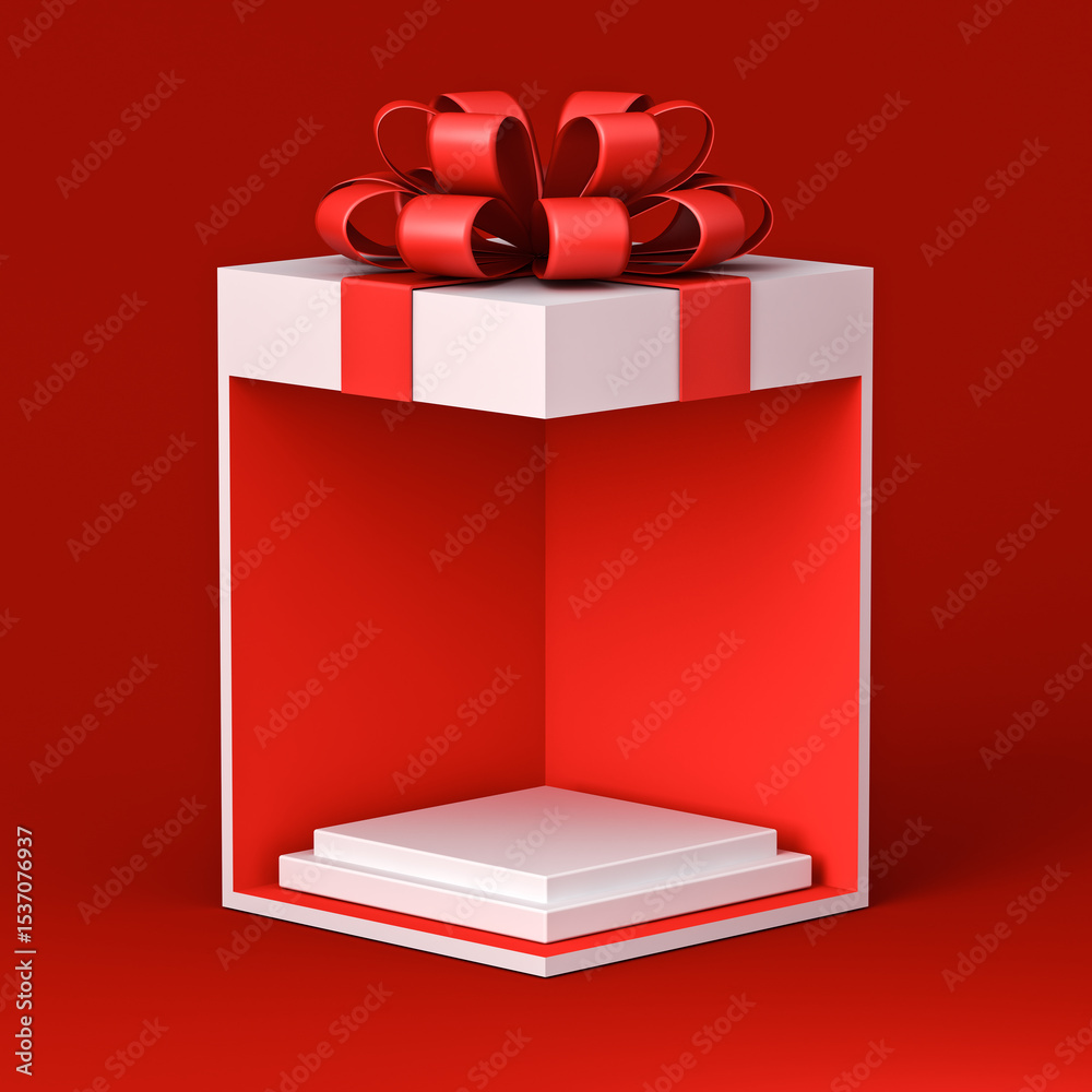 Poster blank white squares podium pedestals in exhibition booth gift box corner product display mockup show