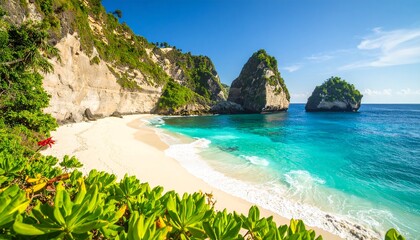Fototapeta premium Colorful high resolution summer panorama of penida beach, bali