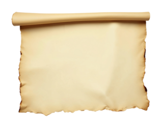 Aged parchment scroll blank template isolated on transparent background