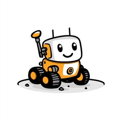 Cute cartoon robot on a moonlike surface