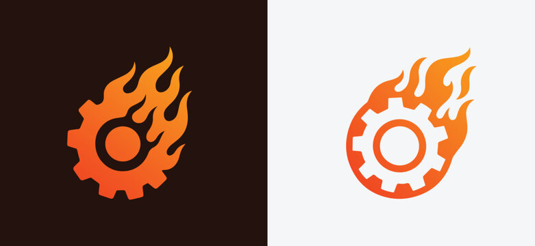 Burning fire Gear Logo design 