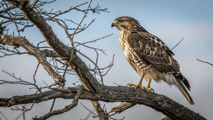 hawk-perched-on-a-bare-tree-limb.