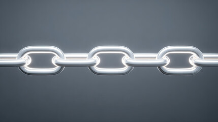 Glowing metal chain link on dark background with bright light