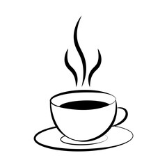 Hot Coffee Cup with Steam on Saucer Vector Illustration. A hot coffee cup placed on a saucer, with three stylized steam lines rising above the cup.