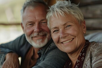 Portrait of a smiling caucasian couple in their 50s relaxing and enjoying each other's company