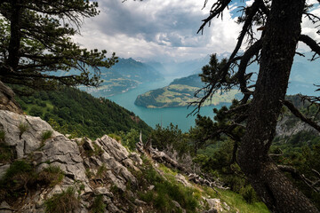 Lake Lucerne near Rigi Hochflue in Central Switzerland on a beautiful summer day