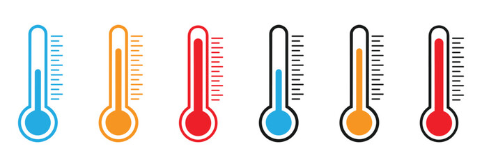 Set of thermometer temperature  icon cold and heat, temperature scale symbol, cool and hot weather sign, stock vector . 