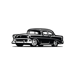 Classic american muscle car side view monochrome vector isolated