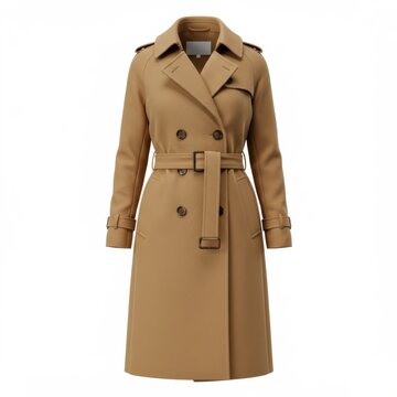 Beige trench coat isolated on white background for fashion and apparel