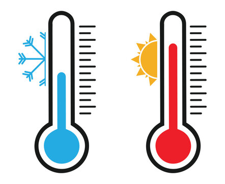Thermometer temperature icon set ,  temperature up and down icon , cold and heat, temperature scale symbol, cool and hot weather sign , stock vector .