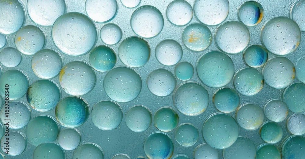 Aufkleber Abstract macro shot. Bubbles float within turquoise liquid. Soft focus creates dreamy texture, interesting visual pattern.