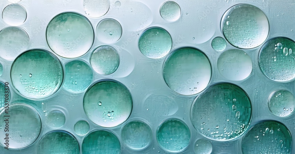 Poster abstract bubbles, teal hues, macro photography. fluid shapes create interesting visual texture, ligh