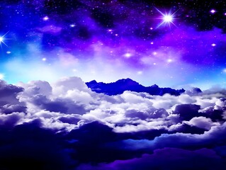 Obraz premium Starry night above clouds