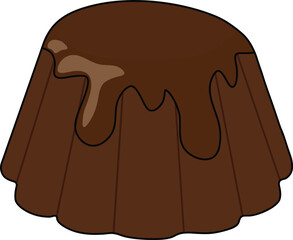 A rich and creamy chocolate pudding with a smooth, glossy chocolate topping dripping down the sides. The dessert is shaped in a classic mold, making it look delicious and appealing