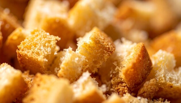 Crunchy Golden Bread Cubes on Display Showcasing Their Texture and Appeal for Culinary Purposes