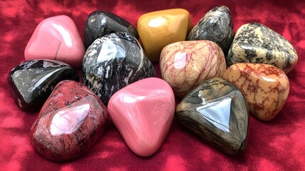 Vibrant Polished Tumbled Stones Collection Red Background