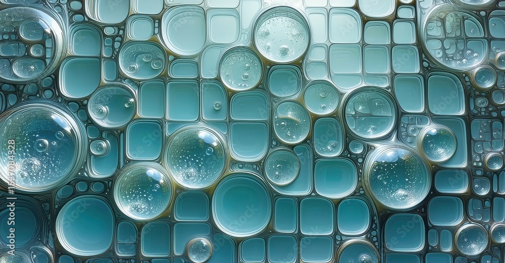 Aufkleber abstract pattern. bubbles, cells, liquid shapes create mosaic texture. teal hues dominate compositio