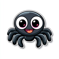 Cartoon of a black spider with big eyes, smiling on a white background sticker