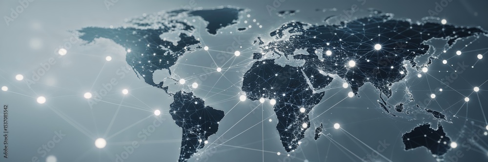 Poster digital representation of the world map with global connectivity and network lines illustrated in a 