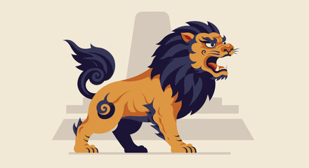 Obraz premium A traditional lion statue, possibly from Singapore, often seen in symbols representing strength, power, or heritage.