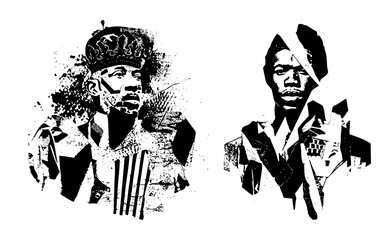 Vector Distinct monochrome portraits of two influential figures rendered in a bold style.