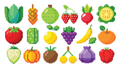  Pixel Art of Fruits and Vegetables – Colorful Pixel Food Icons