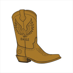 Western Cowboy Boot with Eagle Emblem &ndash; Black and White Line Art Vector for Tracing or Coloring

