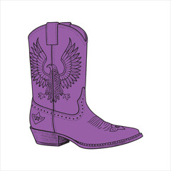 Western Cowboy Boot with Eagle Emblem – Black and White Line Art Vector for Tracing or Coloring

