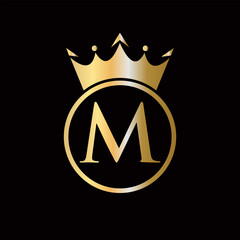 Crown Logo On Letter M Concept With Crown Icon Vector Template For Beauty, Jewelry, Fashion, Elegant Symbol