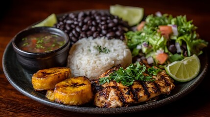 Casado dish of grilled chicken and accompaniments