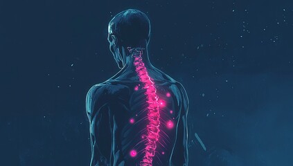 Naklejka premium Human spine highlighted with glowing pink