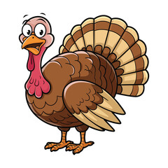 A comical cartoon turkey with a round, brown body and large, expressive eyes.