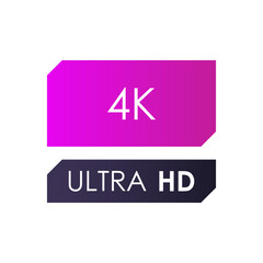 4K screen resolution icon. Ultra HD quality sign. Dimension video sign. High definition monitor label. 4K logotype symbol. Vector illustration