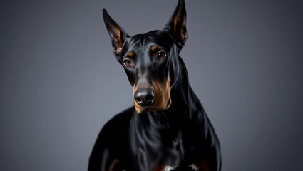 Fototapeta premium black dog strong grey fon