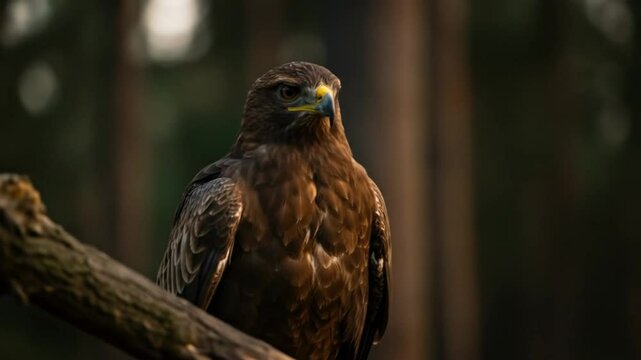 Majestic Eagle Close-Up Perched on Branch, Sharp Eyes, Detailed Feathers, Wildlife Video