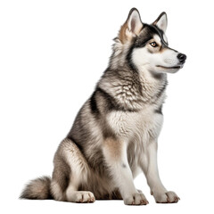 Majestic Husky: A stunning, alert husky dog showcases its striking coat and piercing eyes. The image encapsulates the essence of companionship and wilderness.