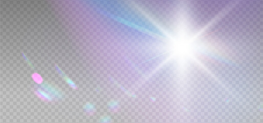 Naklejka na ściany i meble Cold Rainbow reflection light prism effect on light background. Hologram glass dispersion, crystal flare leak shadow overlay. Vector illustration