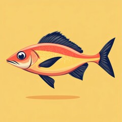 Vibrant illustration of a colorful fish swimming against a yellow background