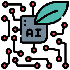 eco leaf sprout chipset sustainable ai filled outline icon
