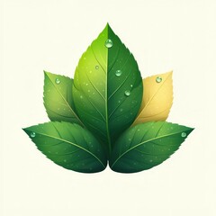 Fresh green leaves with water droplets creating a natural and vibrant design against a light background