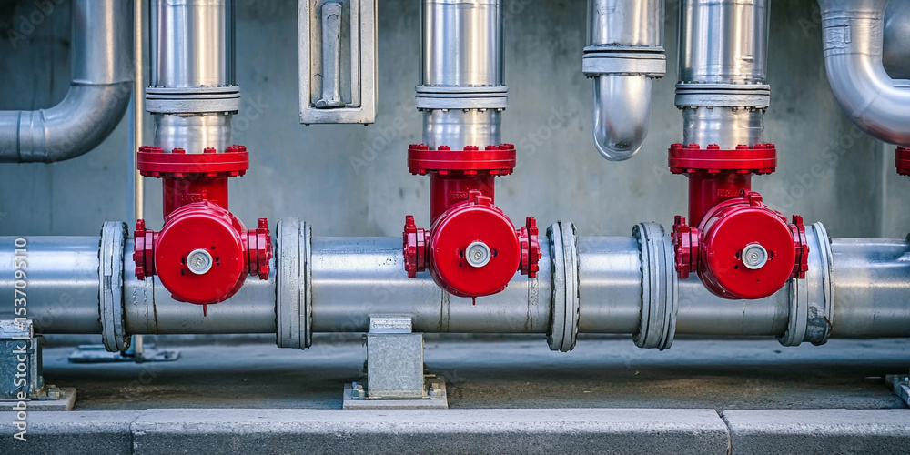 Poster quality underground pipeline with red valves at construction site generative ai