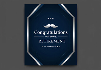 Retirement celebration banner, formal corporate design, dark blue and silver color palette, clean modern fonts, subtle gradients, simple yet elegant, "Congratulations on Your Retirement"