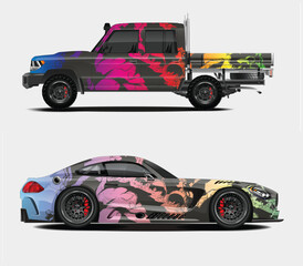 Colorful Abstract Design Wraps for Pickup Truck and Sports Car