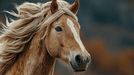 Obraz premium Majestic horse with flowing mane in a picturesque outdoor setting during golden hour