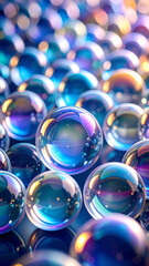 Colorful Soap Bubbles Reflecting Light in a Vibrant Display on a Smooth Surface