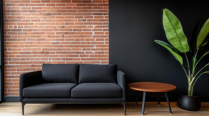 Highend urban loft with exposed brick and polished finishes, sleek industrial luxury