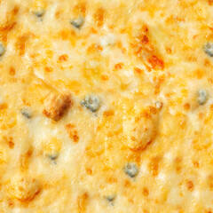 Seamless 4k photo texture of pizza with cheese crust.